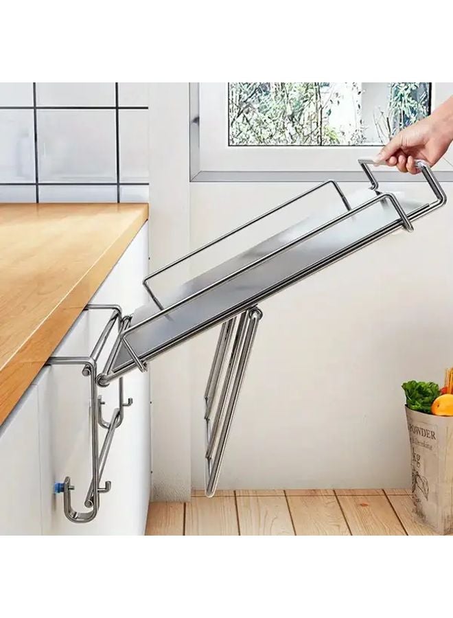 Black Heavy Duty Stainless Steel Foldable Bathroom Shelf Over Door Organizer No Drill Installation - Image 1